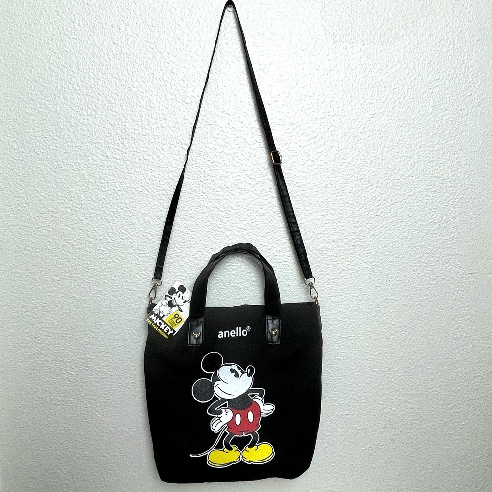 ANELLO Disney Mickey Mouse Black Canvas‎ Bag Purse NWT